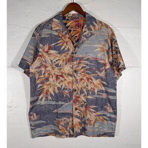 Vintage Pipeline Hawaiian Shirt Bamboo Birds Blue Orange Aloha Camp Shirt L/XL
